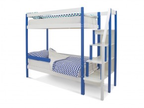 Двухъярусная кровать Svogen с бортиком синий-белый в Чебаркуле - chebarkul.mebel74.com | фото 1