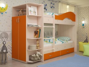 Кровать 2-х ярусная Мая с ящиками и шкафом на латофлексах оранж в Чебаркуле - chebarkul.mebel74.com | фото