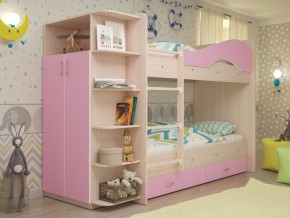 Кровать 2-х ярусная Мая с ящиками и шкафом на латофлексах розовый в Чебаркуле - chebarkul.mebel74.com | фото