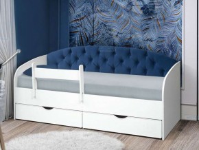 Кровать с мягкой спинкой Софа №9 синяя с бортиком 800х1900 в Чебаркуле - chebarkul.mebel74.com | фото 1