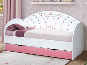 Кровать с продольной мягкой спинкой Корона №4 800х1900 мм розовая в Чебаркуле - chebarkul.mebel74.com | фото 1