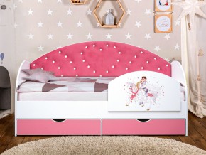 Кровать с продольной мягкой спинкой Сердце №1 800х1600 мм розовая в Чебаркуле - chebarkul.mebel74.com | фото 2