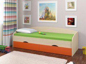 Кровать Соня 2 дуб молочный-оранжевый в Чебаркуле - chebarkul.mebel74.com | фото